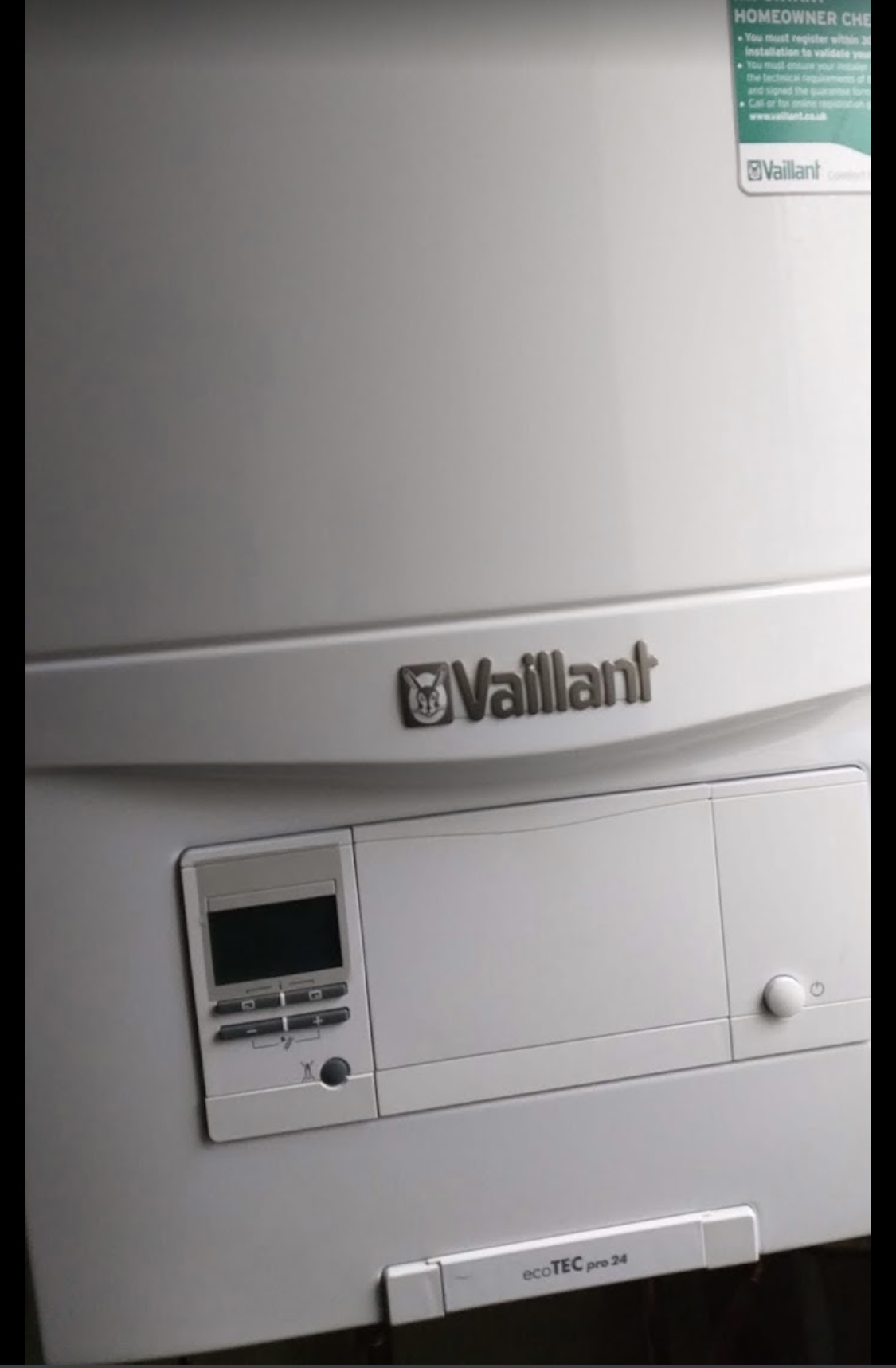 Vaillant ecoTEC pro 24 boiler control panel and pressure display